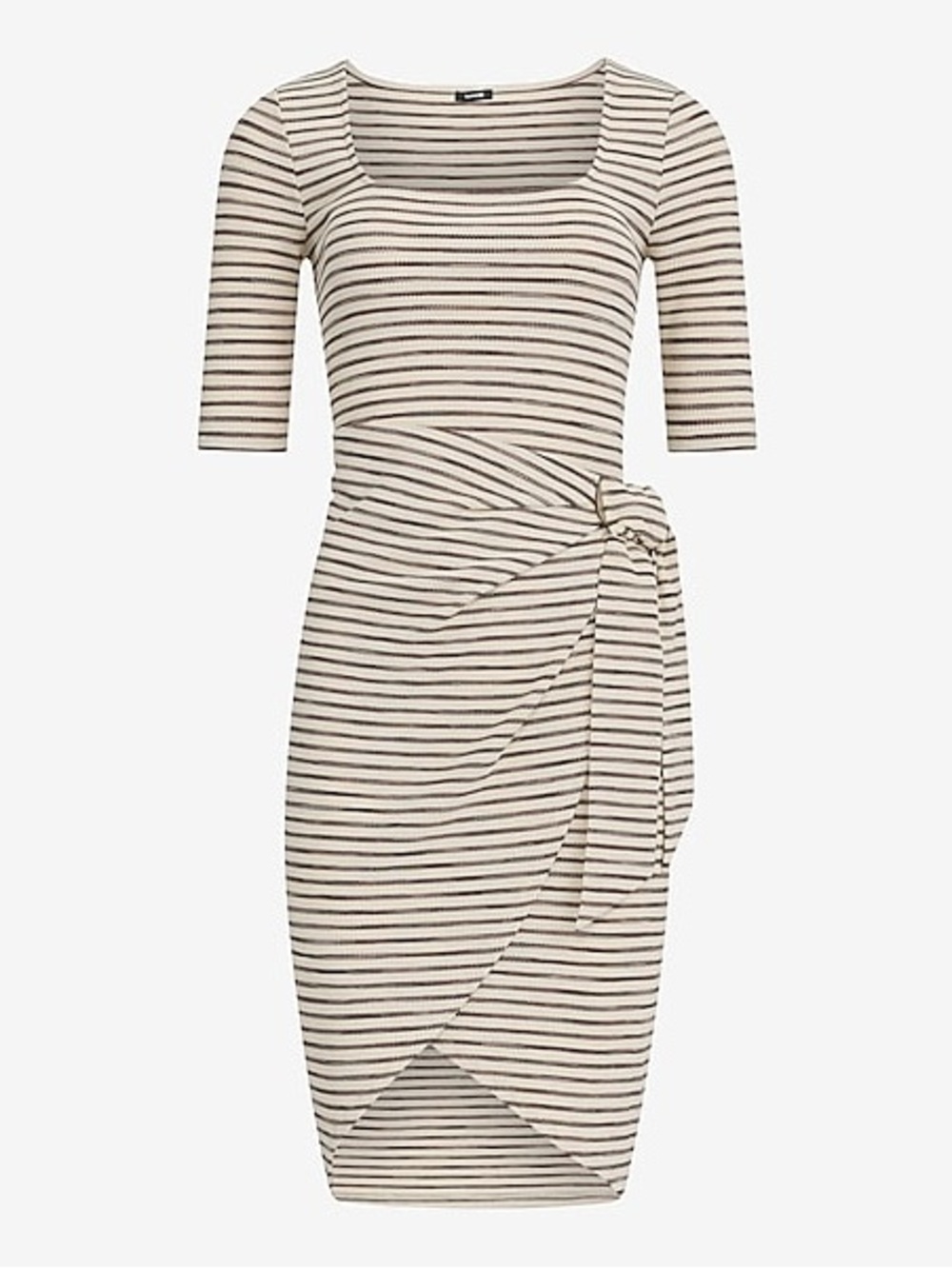 Express Textured Waffle Striped Scoop Neck Wrap Mini Sheath Dress
